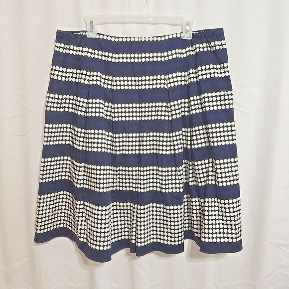Talbots Pleated A-Line Midi Skirt Polka Dot Navy Blue White Size 16WP Petite - Picture 2 of 8